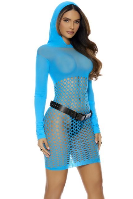 Neon Blue Cupid's Crochet Hooded Lingerie Chemise