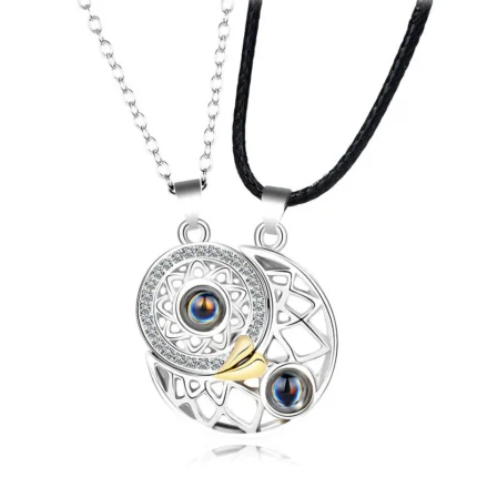 Buddha Stones Magnetic Sun Moon Couple Heart Protection Necklace