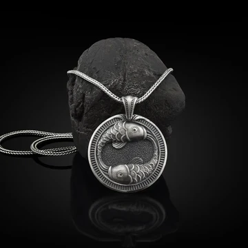 Buddha Stones Pure Tin Double Koi Fish Luck Success Necklace Pen