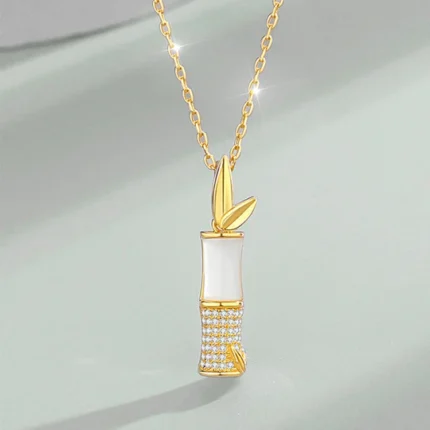 Buddha Stones 925 Sterling Silver Hetian White Jade Bamboo Happi