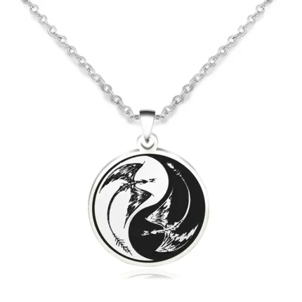 Buddha Stones Flying Dragon Yin Yang Titanium Steel Balance Necklace Pendant