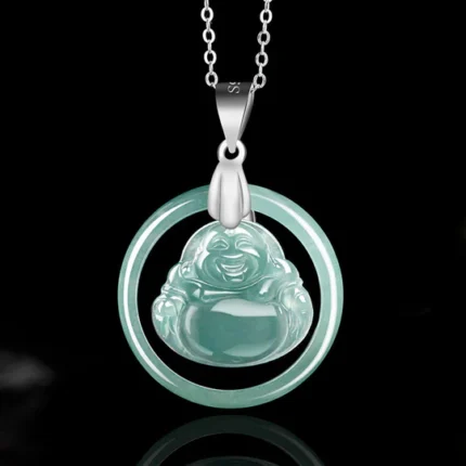 Buddha Stones 925 Sterling Silver Natural Jade Round Laughing Bu