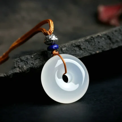 Buddha Stones Round White Agate Luck Necklace Pendant