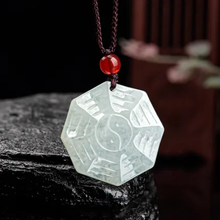 Buddha Stones Natural Jade Bagua Yin Yang Luck Necklace Pendant