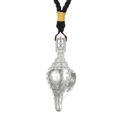 Buddha Stones 999 Sterling Silver Shankha Conch Shell Seashell Lucky Necklace Pendant