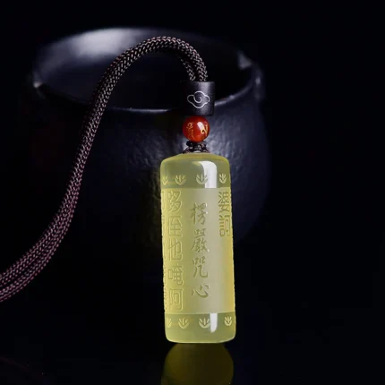 Buddha Stones Heart Sutra Citrine Happiness Strength Necklace Pendant