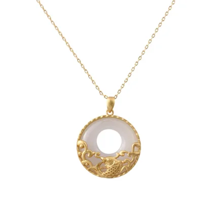 Buddha Stones White Jade Koi Fish Titanium Steel Prosperity Necklace Pendant