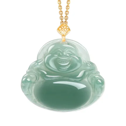 Buddha Stones Laughing Buddha Natural Jade Prosperity Abundance Necklace Pendant