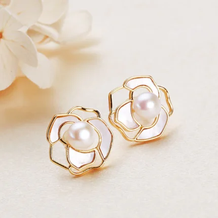 Buddha Stones 925 Sterling Silver Pearl Camellia Pattern Happiness Necklace Pendant Earrings