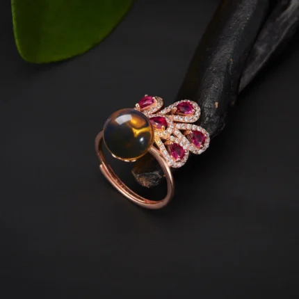 Buddha Stones Peacock Amber Fortune Love Necklace Pendant Ring