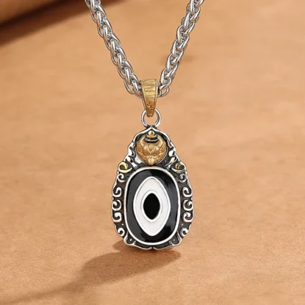 Buddha Stones Tibet Dzi Bead Garuda Pattern Copper Metal Wealth