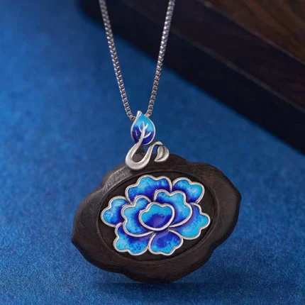 Buddha Stones 925 Sterling Silver Lotus Small Leaf Red Sandalwood Enlightenment Necklace Pendant