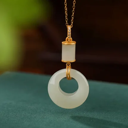 Buddha Stones 925 Sterling Silver White Jade Peace Buckle Happin