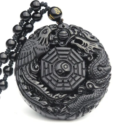 Buddha Stones Bagua Dragon Phoenix Obsidian Fulfilment Pendant N